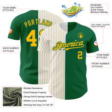 Load image into Gallery viewer, Custom Kelly Green White-Gold Pinstripe Authentic Split Fashion Baseball Jersey
