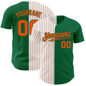 Custom Kelly Green White-Orange Pinstripe Authentic Split Fashion Baseball Jersey