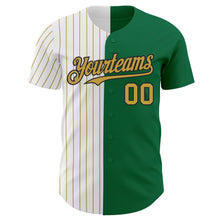 Load image into Gallery viewer, Custom Kelly Green Black-Old Gold Pinstripe Authentic Split Fashion Baseball Jersey
