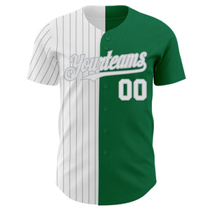 Custom Kelly Green White-Gray Pinstripe Authentic Split Fashion Baseball Jersey