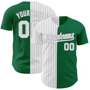 Custom Kelly Green White-Gray Pinstripe Authentic Split Fashion Baseball Jersey