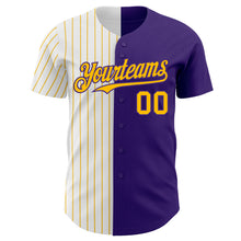 Load image into Gallery viewer, Custom Purple White-Gold Pinstripe Authentic Split Fashion Baseball Jersey
