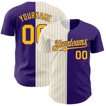 Load image into Gallery viewer, Custom Purple White-Gold Pinstripe Authentic Split Fashion Baseball Jersey
