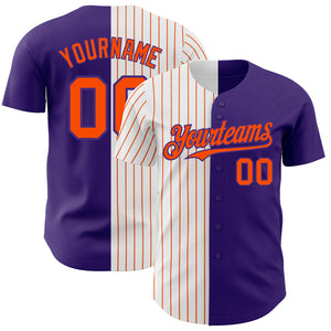 Custom Purple White-Orange Pinstripe Authentic Split Fashion Baseball Jersey