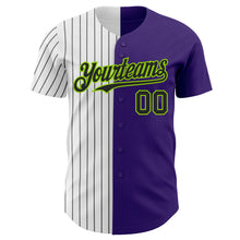 Load image into Gallery viewer, Custom Purple Neon Green-Black Pinstripe Authentic Split Fashion Baseball Jersey
