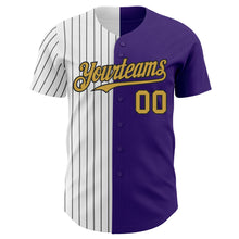 Load image into Gallery viewer, Custom Purple Old Gold-Black Pinstripe Authentic Split Fashion Baseball Jersey
