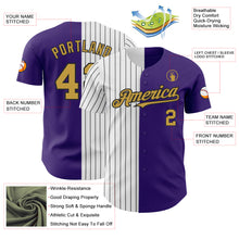 Load image into Gallery viewer, Custom Purple Old Gold-Black Pinstripe Authentic Split Fashion Baseball Jersey
