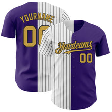 Load image into Gallery viewer, Custom Purple Old Gold-Black Pinstripe Authentic Split Fashion Baseball Jersey
