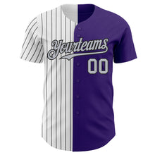 Load image into Gallery viewer, Custom Purple Gray-Black Pinstripe Authentic Split Fashion Baseball Jersey
