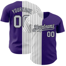 Load image into Gallery viewer, Custom Purple Gray-Black Pinstripe Authentic Split Fashion Baseball Jersey
