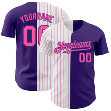 Load image into Gallery viewer, Custom Purple White-Pink Pinstripe Authentic Split Fashion Baseball Jersey
