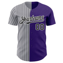 Load image into Gallery viewer, Custom Purple Gray-Black Pinstripe Authentic Split Fashion Baseball Jersey
