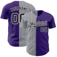 Load image into Gallery viewer, Custom Purple Gray-Black Pinstripe Authentic Split Fashion Baseball Jersey
