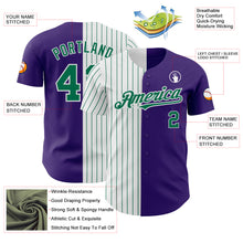 Load image into Gallery viewer, Custom Purple White-Kelly Green Pinstripe Authentic Split Fashion Baseball Jersey
