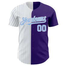 Load image into Gallery viewer, Custom Purple White-Light Blue Pinstripe Authentic Split Fashion Baseball Jersey
