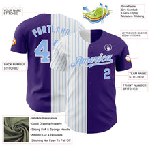 Load image into Gallery viewer, Custom Purple White-Light Blue Pinstripe Authentic Split Fashion Baseball Jersey
