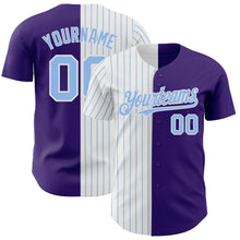 Load image into Gallery viewer, Custom Purple White-Light Blue Pinstripe Authentic Split Fashion Baseball Jersey
