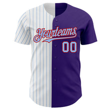 Load image into Gallery viewer, Custom Purple Red-Light Blue Pinstripe Authentic Split Fashion Baseball Jersey
