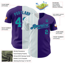 Load image into Gallery viewer, Custom Purple White-Teal Pinstripe Authentic Split Fashion Baseball Jersey
