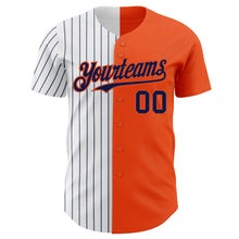 Load image into Gallery viewer, Custom Orange White-Navy Pinstripe Authentic Split Fashion Baseball Jersey
