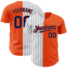 Load image into Gallery viewer, Custom Orange White-Navy Pinstripe Authentic Split Fashion Baseball Jersey
