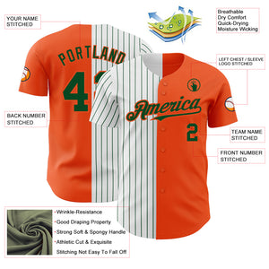 Custom Orange White-Green Pinstripe Authentic Split Fashion Baseball Jersey