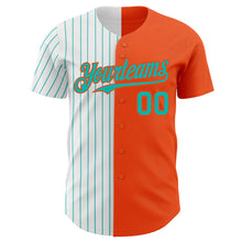 Load image into Gallery viewer, Custom Orange White-Aqua Pinstripe Authentic Split Fashion Baseball Jersey
