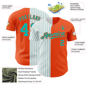 Custom Orange White-Aqua Pinstripe Authentic Split Fashion Baseball Jersey