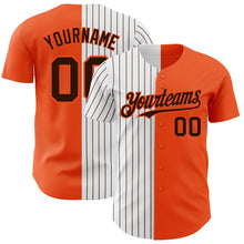 Load image into Gallery viewer, Custom Orange White-Brown Pinstripe Authentic Split Fashion Baseball Jersey
