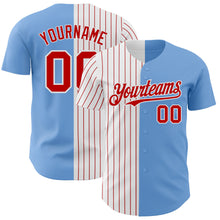 Load image into Gallery viewer, Custom Light Blue White-Red Pinstripe Authentic Split Fashion Baseball Jersey
