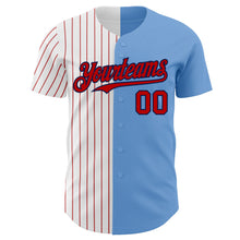 Load image into Gallery viewer, Custom Light Blue Navy-Red Pinstripe Authentic Split Fashion Baseball Jersey
