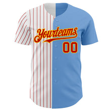 Load image into Gallery viewer, Custom Light Blue Yellow-Red Pinstripe Authentic Split Fashion Baseball Jersey
