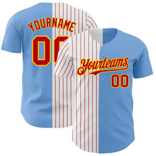 Load image into Gallery viewer, Custom Light Blue Yellow-Red Pinstripe Authentic Split Fashion Baseball Jersey
