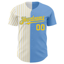 Load image into Gallery viewer, Custom Light Blue White-Yellow Pinstripe Authentic Split Fashion Baseball Jersey
