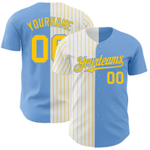 Load image into Gallery viewer, Custom Light Blue White-Yellow Pinstripe Authentic Split Fashion Baseball Jersey
