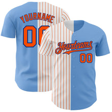 Load image into Gallery viewer, Custom Light Blue Royal-Orange Pinstripe Authentic Split Fashion Baseball Jersey
