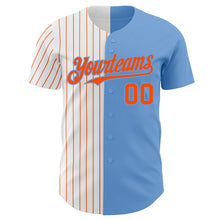 Load image into Gallery viewer, Custom Light Blue White-Orange Pinstripe Authentic Split Fashion Baseball Jersey
