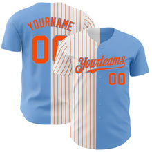 Load image into Gallery viewer, Custom Light Blue White-Orange Pinstripe Authentic Split Fashion Baseball Jersey
