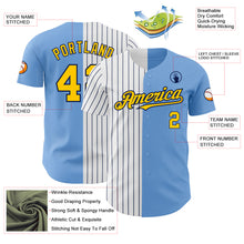 Load image into Gallery viewer, Custom Light Blue Yellow-Navy Pinstripe Authentic Split Fashion Baseball Jersey
