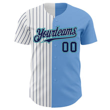 Load image into Gallery viewer, Custom Light Blue Gray Teal-Navy Pinstripe Authentic Split Fashion Baseball Jersey
