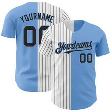 Load image into Gallery viewer, Custom Light Blue White-Black Pinstripe Authentic Split Fashion Baseball Jersey
