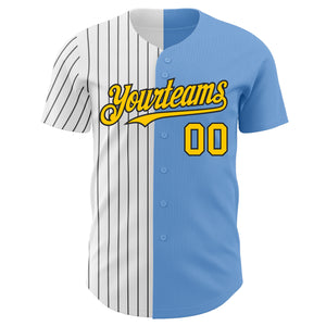 Custom Light Blue Yellow-Black Pinstripe Authentic Split Fashion Baseball Jersey