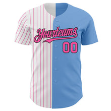 Load image into Gallery viewer, Custom Light Blue Black-Pink Pinstripe Authentic Split Fashion Baseball Jersey
