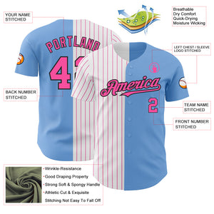 Custom Light Blue Black-Pink Pinstripe Authentic Split Fashion Baseball Jersey