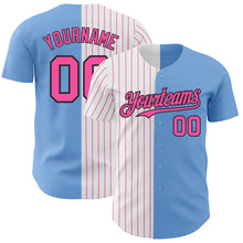 Load image into Gallery viewer, Custom Light Blue Black-Pink Pinstripe Authentic Split Fashion Baseball Jersey
