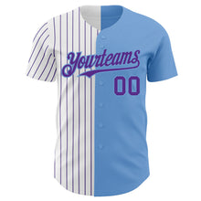 Load image into Gallery viewer, Custom Light Blue White-Purple Pinstripe Authentic Split Fashion Baseball Jersey
