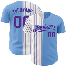 Load image into Gallery viewer, Custom Light Blue White-Purple Pinstripe Authentic Split Fashion Baseball Jersey
