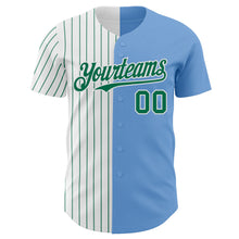 Load image into Gallery viewer, Custom Light Blue White-Kelly Green Pinstripe Authentic Split Fashion Baseball Jersey
