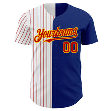 Load image into Gallery viewer, Custom Royal Yellow-Red Pinstripe Authentic Split Fashion Baseball Jersey
