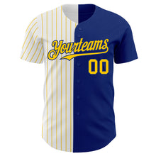 Load image into Gallery viewer, Custom Royal White-Yellow Pinstripe Authentic Split Fashion Baseball Jersey
